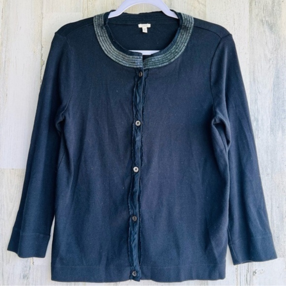 J Crew Embellished Neckline‎ Button Front Women Shirt Top Medium Lightweight